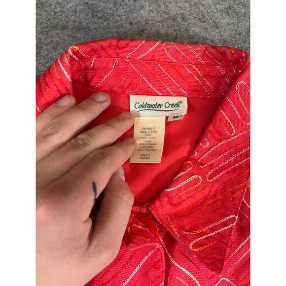 Coldwater Creek Jacket Womens Medium Red Embroidered Lined Shacket Artsy Boho - Picture 7 of 7